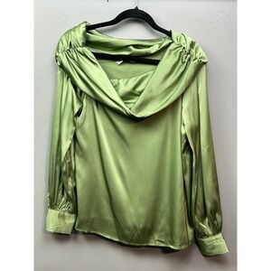 Grace Karin Women's Green Satin Cowl Neck Long Sleeve Blouse Top Size S